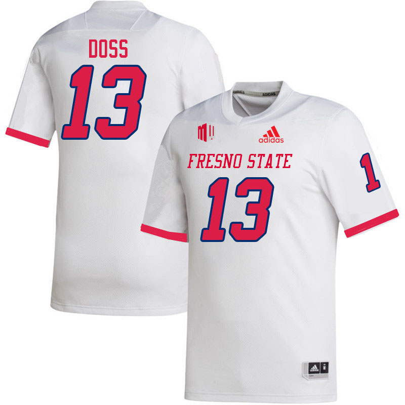Men #13 Jaceon Doss Fresno State Bulldogs College Football Jerseys Stitched Sale-White